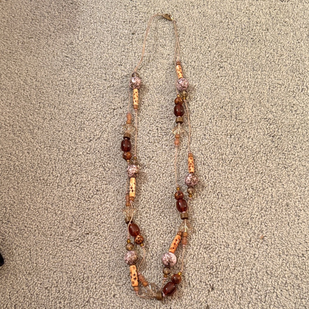 Teresa Goodall Long Multi-Bead Women's Necklace in Brown and Peach